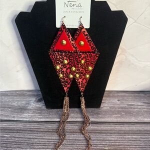 NWT Nena Red and Gold Leopard Dangle Earrings lead & nickel safe
